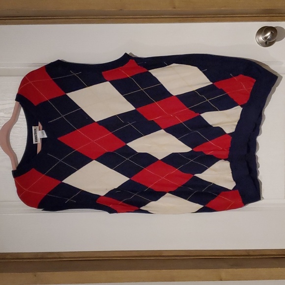 king size Other - King size argyle printed blue, white and gold sleeveless overshirt sweater